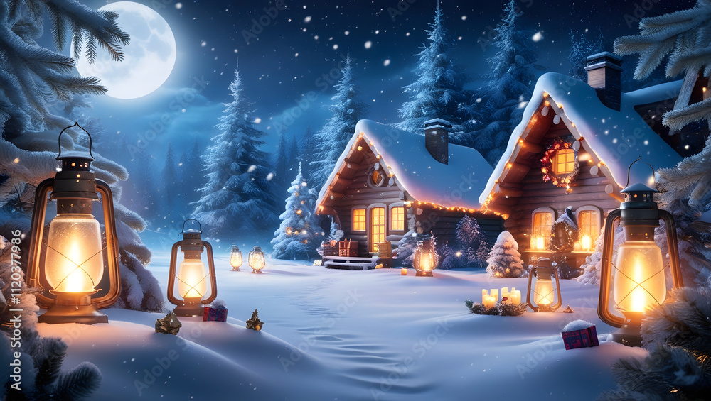 Fototapeta premium reamy Winter Landscape with Falling Snow