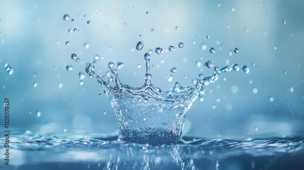 Crystal clear water splash with droplets in mid-air Crystal clear water splash with droplets in mid-air