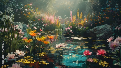 a bunch of flowers with a butterfly on top, butterfly garden with vibrant flowers