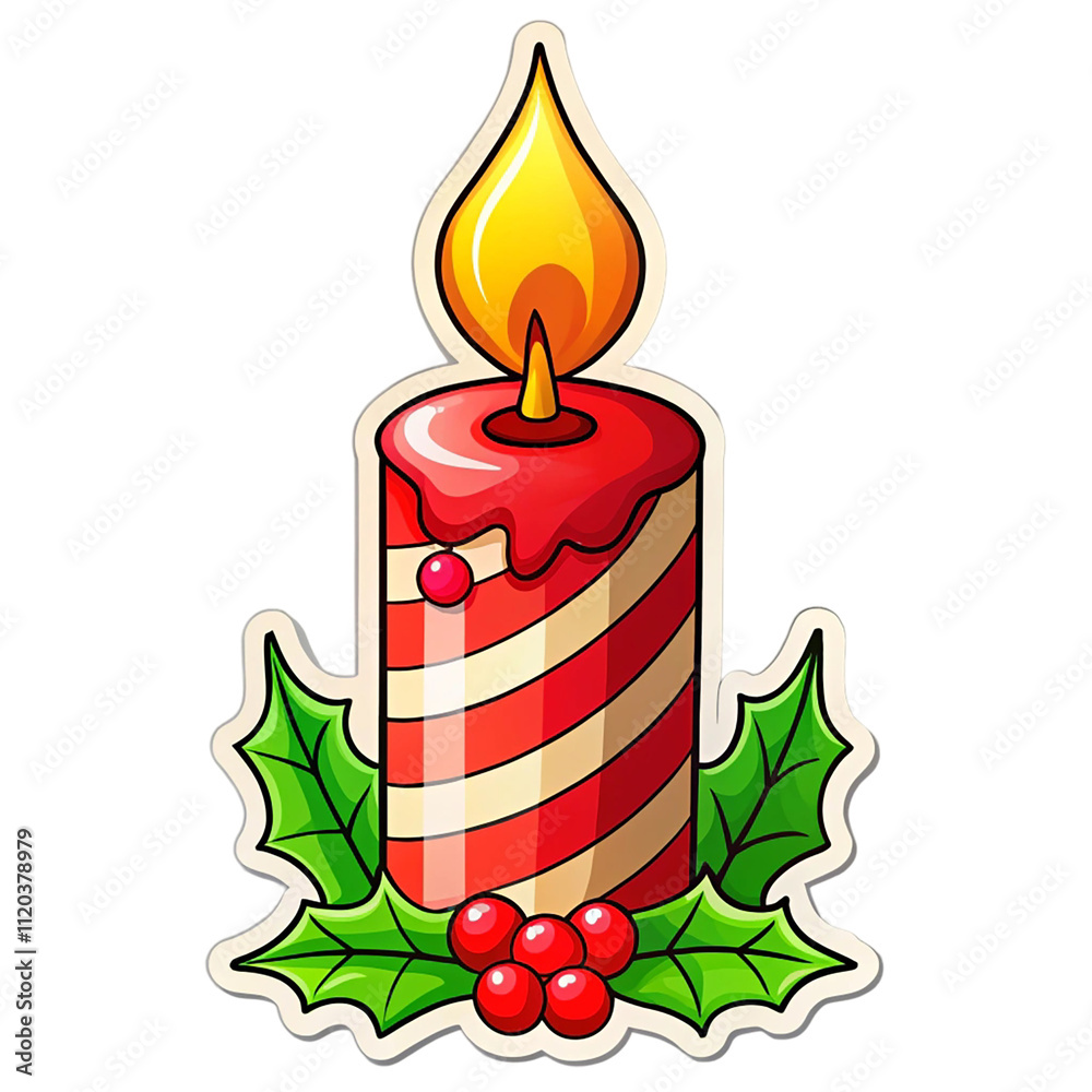 red candle flame fire light with holy berry decoration. vector illustration