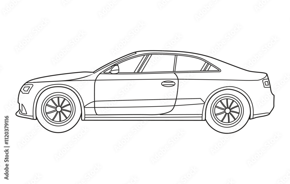 Obraz premium Outline car vector drawing concept design.Vehicle outline sketch illustration isolated on white background.car line art for coloring book.Car icon set.Transport symbol.Vector illustration.