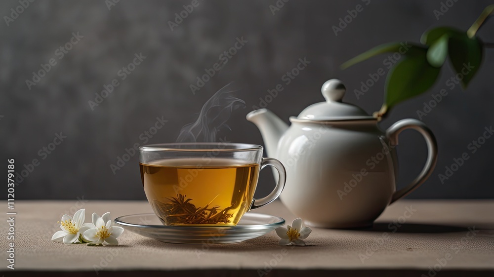 Fragrant cup of jasmine tea cut out on an isolated simple minimalist background Fragrant cup of jasmine tea cut out on an isolated simple minimalist background