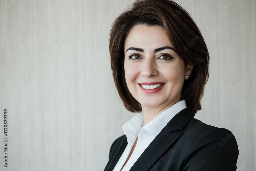 Professional woman smiling in a modern office setting Professional woman smiling in a modern office setting