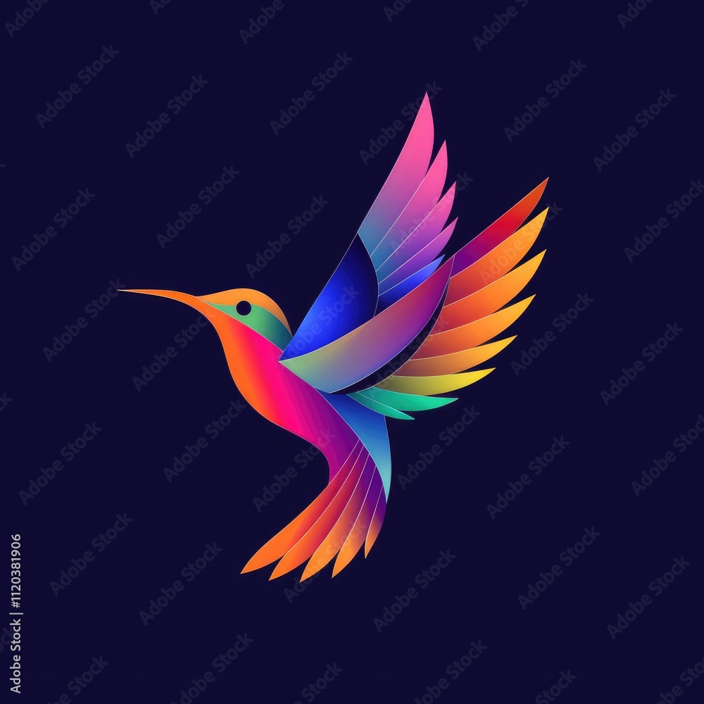 Abstract colorful hummingbird design on a dark background
