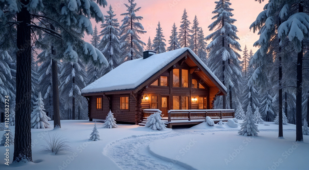 Cozy Log Cabin in Snowy Winter Forest Cozy Log Cabin in Snowy Winter Forest