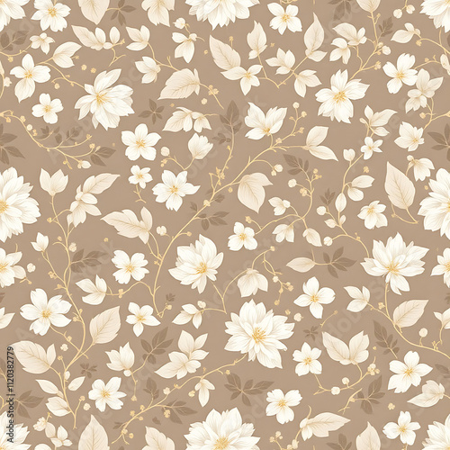 Seamless Mocha Mousse and Off-White Floral Pattern