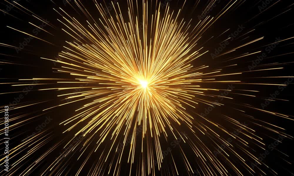 Radiant burst of golden light exploding in dynamic patterns