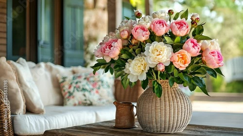 Wallpaper Mural Beautiful flower of Beautiful Pink Floral Arrangement in Woven Vase Brightening Your Cozy Space Torontodigital.ca