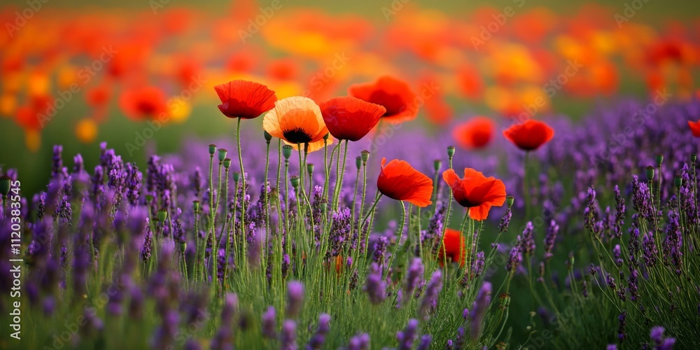 A vibrant field of red poppies and purple lavender creates a stunning visual display. This beautiful floral scene evokes feelings of peace and joy. Perfect for nature lovers. AI A vibrant field of red poppies and purple lavender creates a stunning visual display. This beautiful floral scene evokes feelings of peace and joy. Perfect for nature lovers. AI