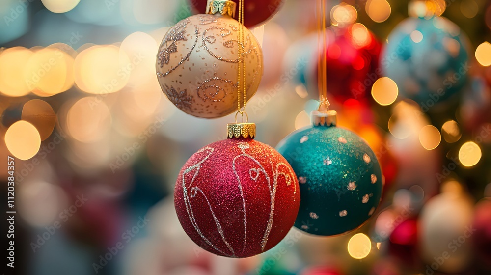 Sparkling Christmas Ornaments Hanging on a Tree Sparkling Christmas Ornaments Hanging on a Tree