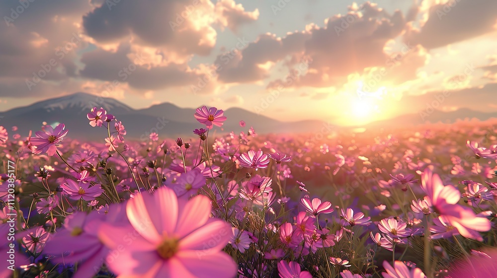 Fototapeta premium A vibrant field of flowers basking in the summer sunlight.