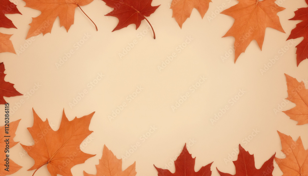 Fototapeta premium Autumn leaves arranged in a frame on a light background for seasonal design concepts