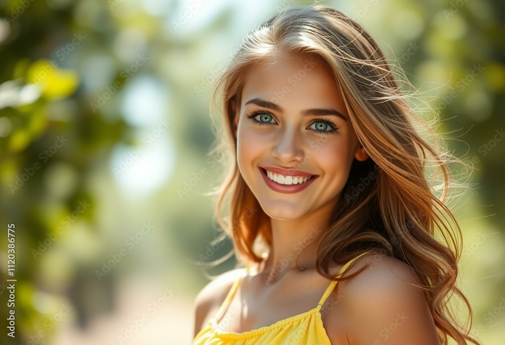 A smiling young woman in a yellow sundress A smiling young woman in a yellow sundress