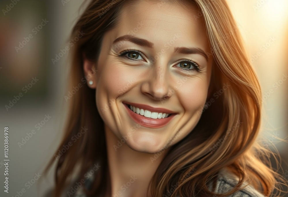 A serene and inviting portrait of a female with a warm smile A serene and inviting portrait of a female with a warm smile