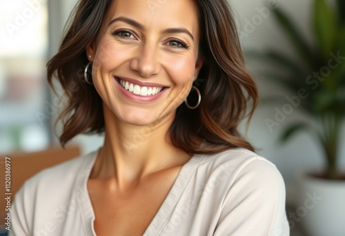 Portrait of a 35-year-old smiling female