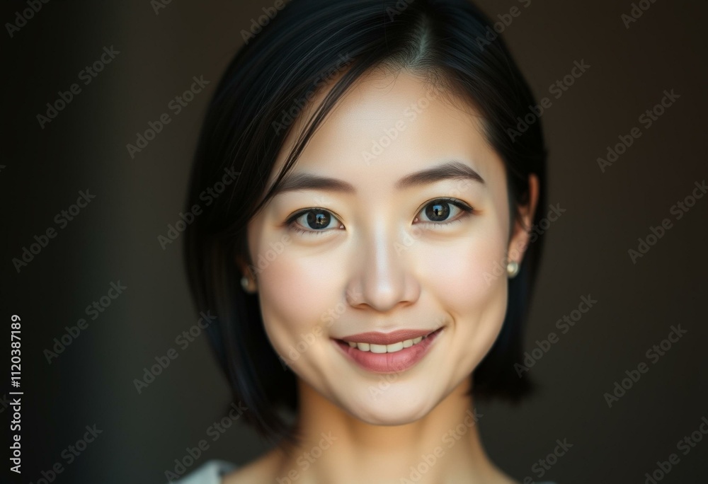 Portrait of a smiling Asian female with bright blue eyes Portrait of a smiling Asian female with bright blue eyes