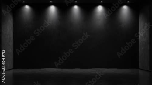 Empty dark room with spotlights and smooth walls