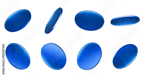 Obraz na płótnie Resource 3D rendering of blue colored coins in different positions. Concept: Business, finance, gold, coins. w salonie