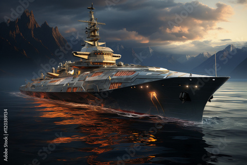 ultra modern warship of the future, science fiction,  