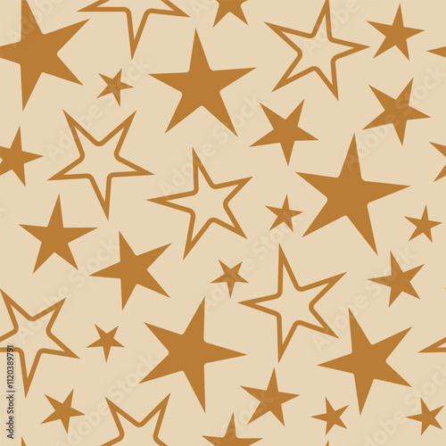 Vector gold stars on cream ditsy background pattern print. Ideal for gifts and decorations. Perfect for fabric, wallpaper, wrapping, scrapbooking and stationery. Surface pattern design.