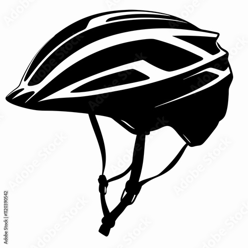 Black silhouette of a bicycle helmet on a white background for cycling and safety gear