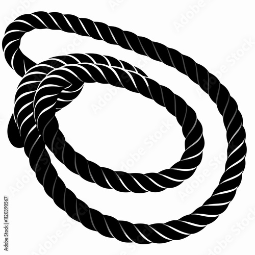 Thick coiled battle rope in bold black vector style, stylized graphic for high-intensity training posters, gym UI icons or strength challenge branding. Concept: crossfit visuals, functional workout 