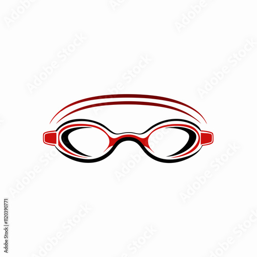 Red professional swimming goggles on white. Modern aquatic eyewear for competitive swimming. Concept: swimming equipment, water sports. For swimming events.