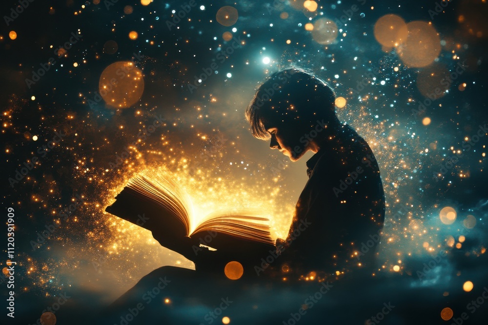Fototapeta premium Enchanting reading experience dreamlike environment magical book fantasy realm illumination imagination unleashed