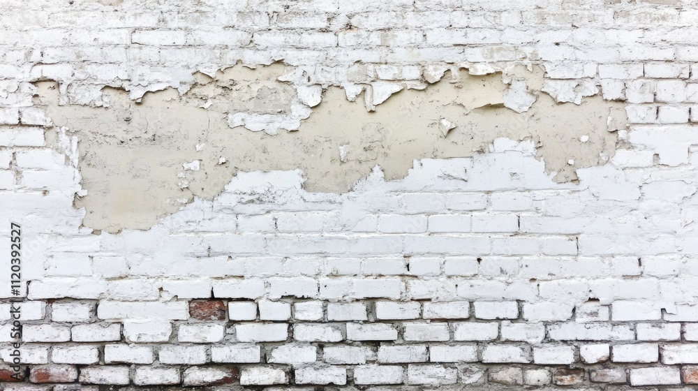 Peeling paint on brick wall urban setting abstract texture industrial environment close-up view visual decay concept Peeling paint on brick wall urban setting abstract texture industrial environment close-up view visual decay concept