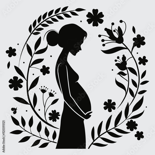  a-pregnant-woman-is-surrounded silhouette vector art and illustration