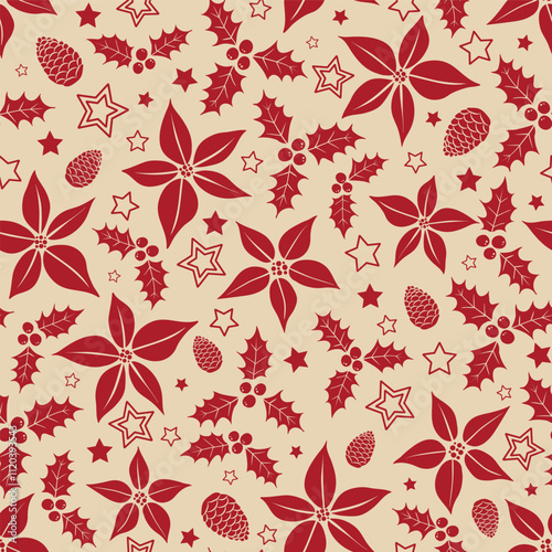 Vector red Christmas floral ditsy seamless pattern background. Ideal for Christmas gifts and decorations. Perfect for fabric, wallpaper, wrapping, scrapbooking and stationery. Surface pattern design.