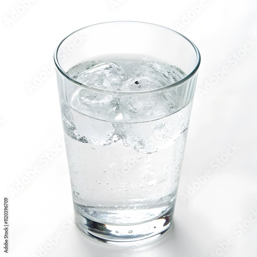 Cold Water with Ice Cubes in Glass