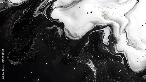 Swirling monochrome paint in an abstract liquid marble design closeup photo