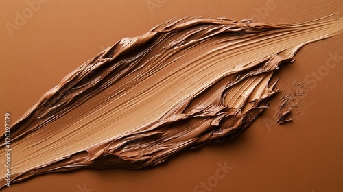 Smeared chocolate cream texture on brown surface