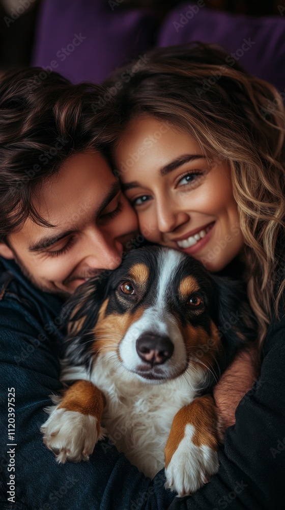 Pareja de jovenes apuestos adoptando cachorro de perro, concepto de cariño a los perros. Linda mascota canina. Pareja de jovenes apuestos adoptando cachorro de perro, concepto de cariño a los perros. Linda mascota canina.