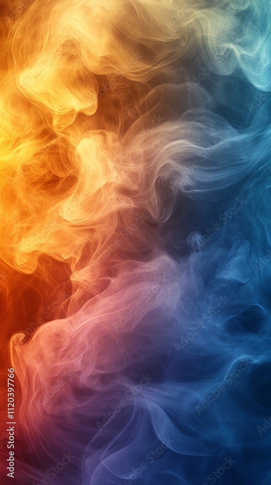 Fototapeta premium Vibrant swirls of orange and blue smoke create dynamic patterns