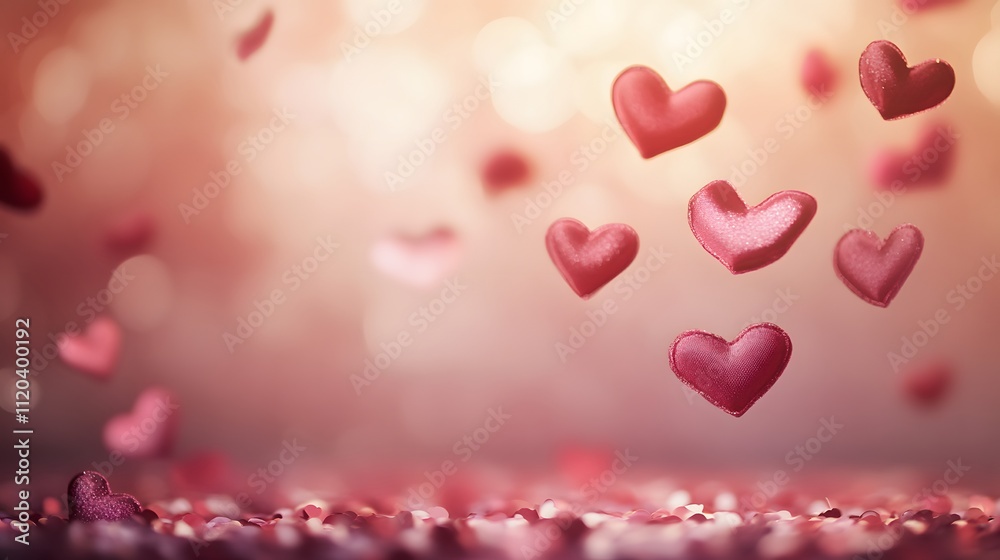 Pink hearts falling onto a bed of hearts Pink hearts falling onto a bed of hearts