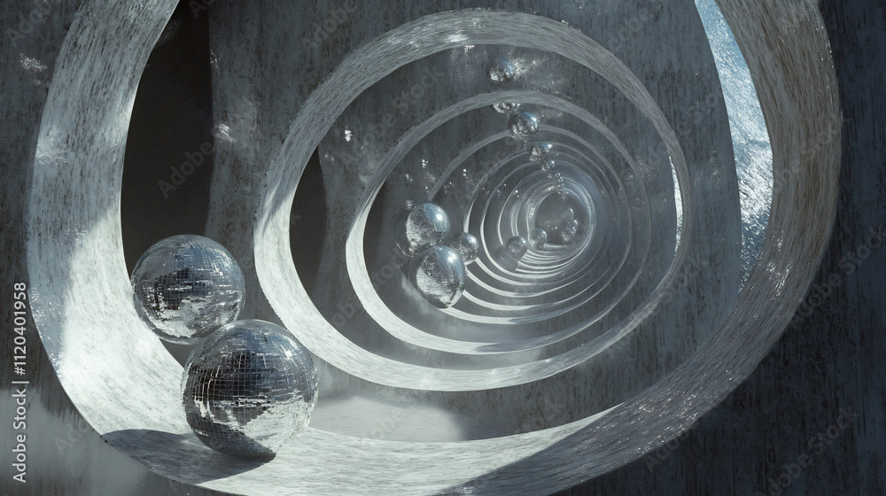 Spiral Tunnel with Reflective Spheres Illusion Spiral Tunnel with Reflective Spheres Illusion