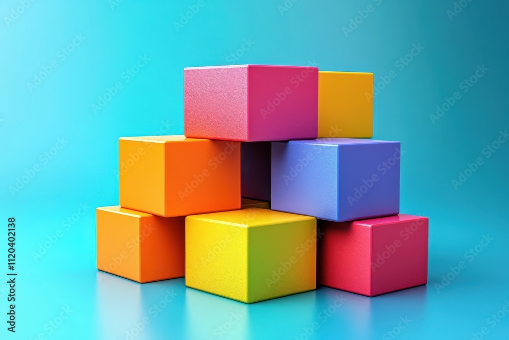 A colorful arrangement of building blocks stacked on a vibrant background. A colorful arrangement of building blocks stacked on a vibrant background.