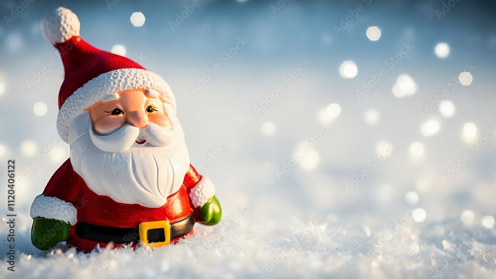 Santa Claus on Snow with Glowing Holiday Christmas Background Santa Claus on Snow with Glowing Holiday Christmas Background