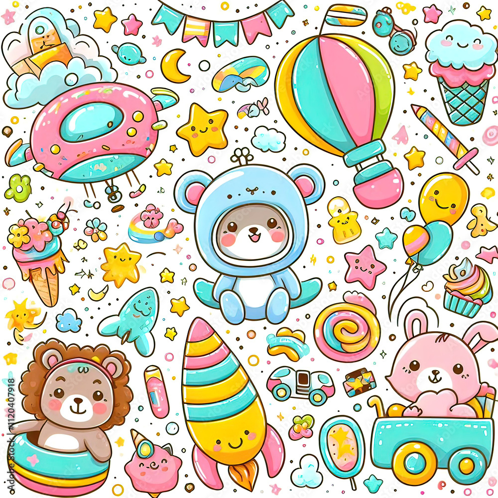Fototapeta premium cute baby romantic background, vector illustration, children illustration for print