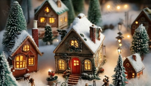  winter and tiny houses illuminated roads under the snow