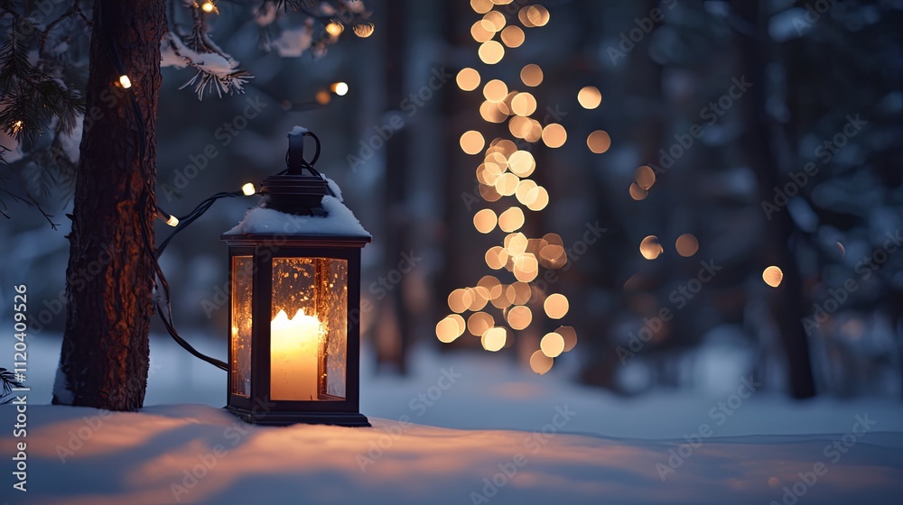 Winter Wonderland: Candle Lantern in a Snowy Forest Winter Wonderland: Candle Lantern in a Snowy Forest