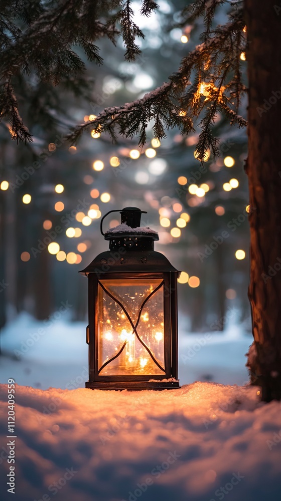 Glowing Lantern in a Winter Wonderland Glowing Lantern in a Winter Wonderland
