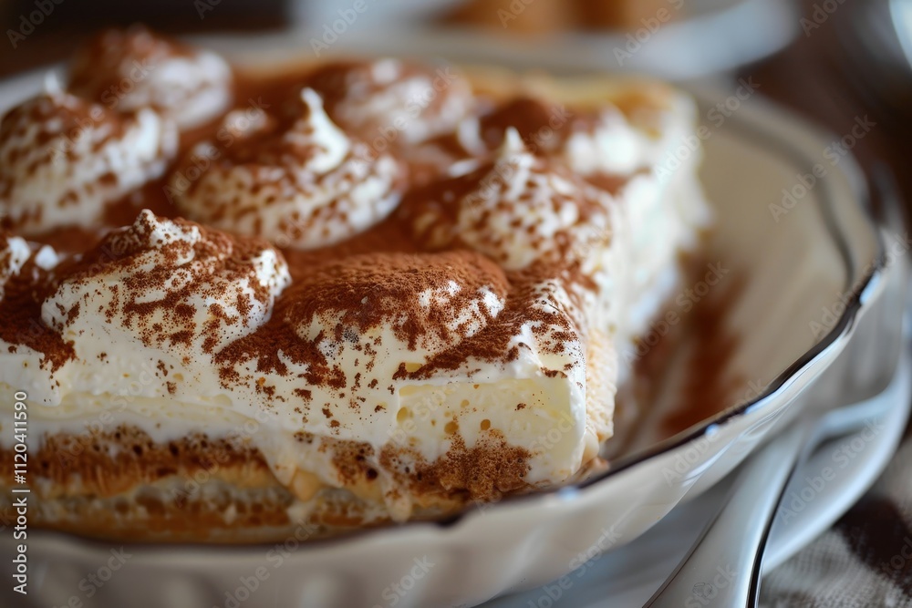 Creamy dessert topped with cocoa powder showcases layers of flavors and textures, inviting indulgence during a culinary gathering Creamy dessert topped with cocoa powder showcases layers of flavors and textures, inviting indulgence during a culinary gathering
