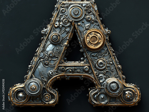 steampunk font, letters, alphabet, vintage, mechanical, gears, cogwheels, brass, metal, industrial, Victorian, retro, futuristic, ornate, typography, rusty, clockwork, pipes, rivets, engraved, distres
