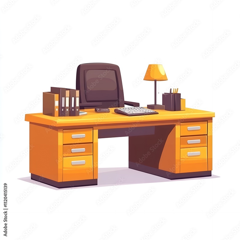 Organized workspace with computer, desk lamp, and files. Organized workspace with computer, desk lamp, and files.