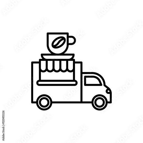 Coffee truck icon Thin line art collection
