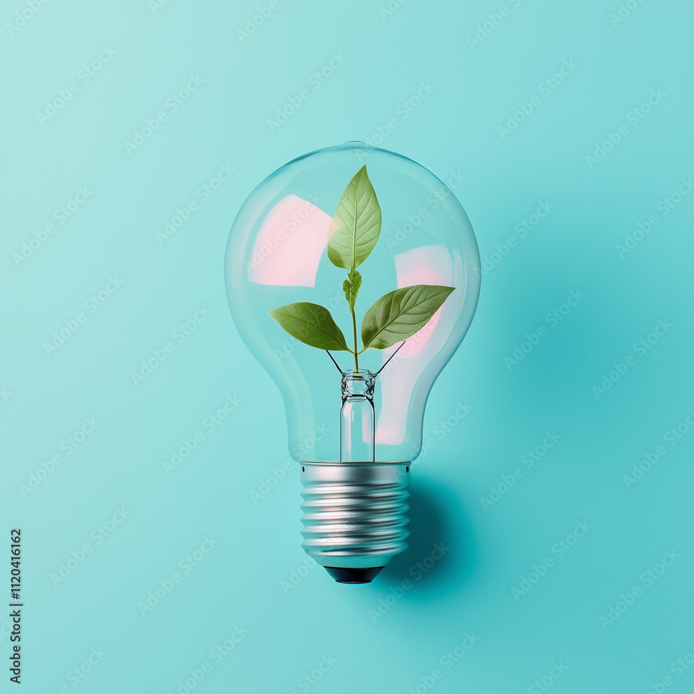 Creative Layout with a Plant Growing Inside a Light Bulb - Eco Energy Concept Creative Layout with a Plant Growing Inside a Light Bulb - Eco Energy Concept