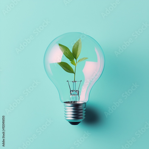 Creative Layout with a Plant Growing Inside a Light Bulb - Eco Energy Concept